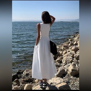 Leisure crew neck long dress with pockets!